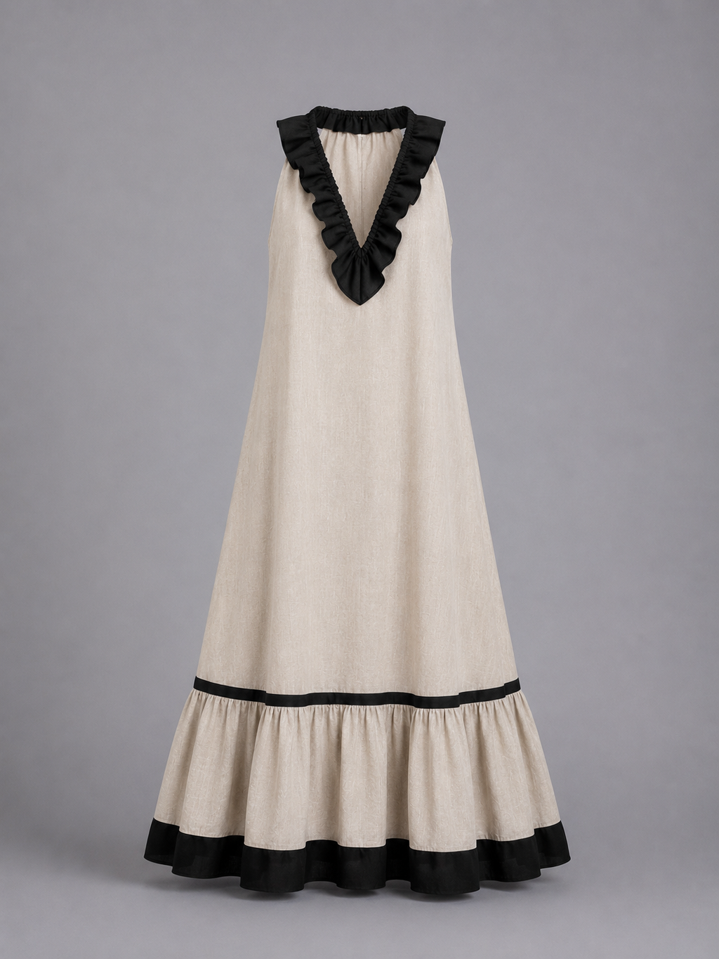 Miranda | Vestido Maxi Sin Mangas con Cuello con Volante y Contraste 7 colores