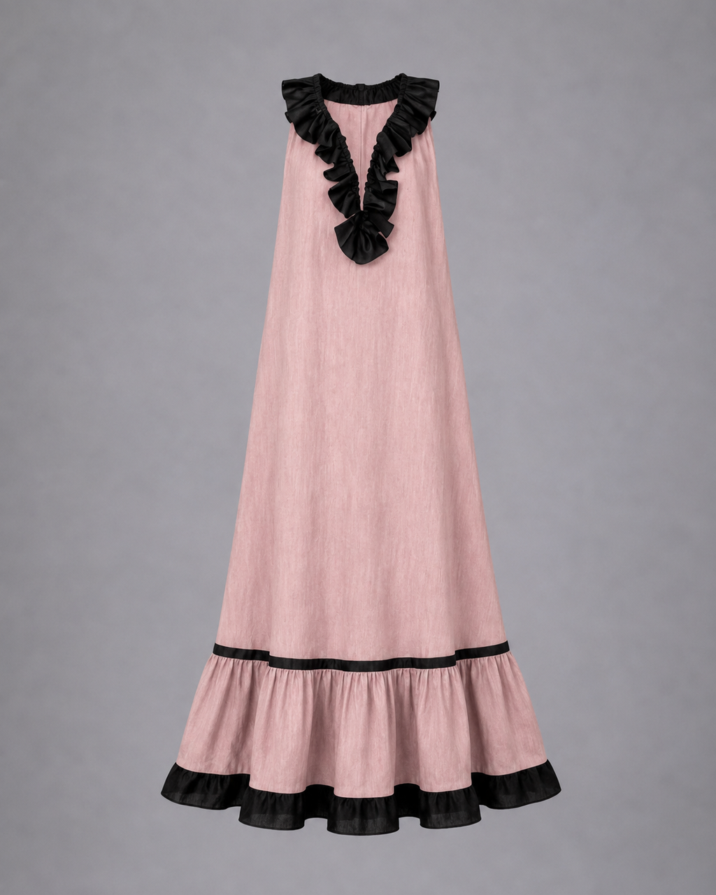 Miranda | Vestido Maxi Sin Mangas con Cuello con Volante y Contraste 7 colores