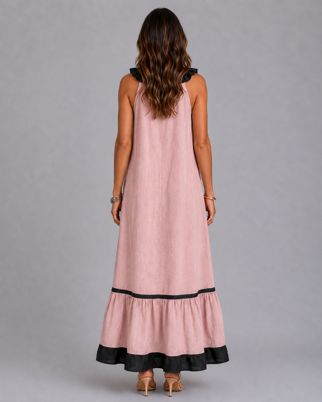 Miranda | Vestido Maxi Sin Mangas con Cuello con Volante y Contraste 7 colores