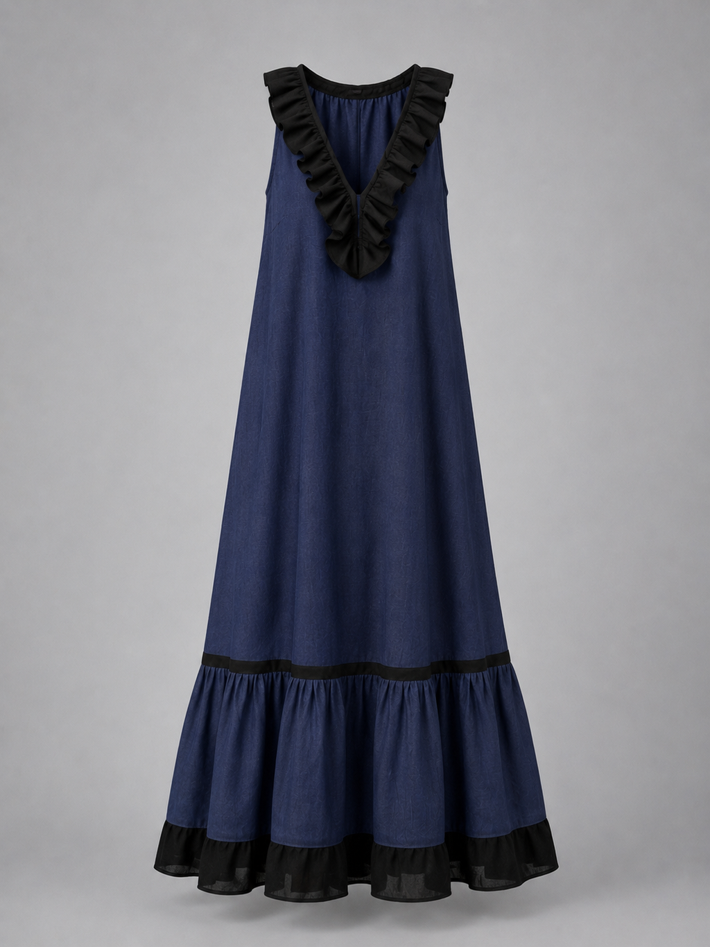 Miranda | Vestido Maxi Sin Mangas con Cuello con Volante y Contraste 7 colores