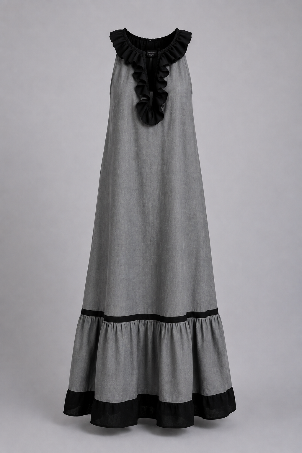 Miranda | Vestido Maxi Sin Mangas con Cuello con Volante y Contraste 7 colores