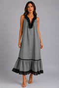 Miranda | Vestido Maxi Sin Mangas con Cuello con Volante y Contraste 7 colores