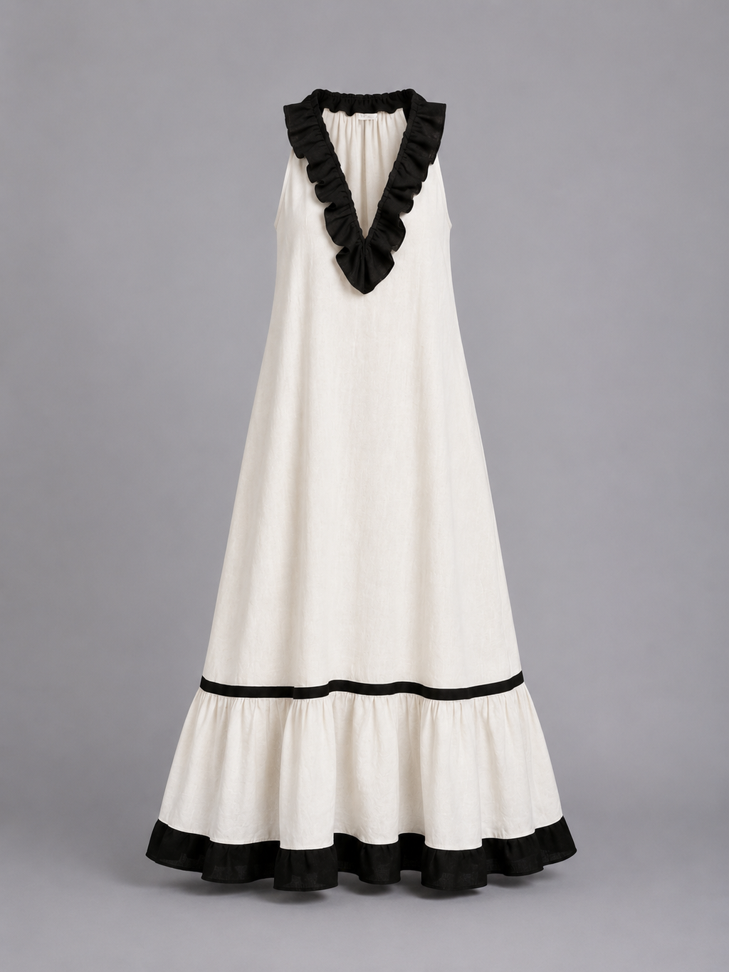 Miranda | Vestido Maxi Sin Mangas con Cuello con Volante y Contraste 7 colores