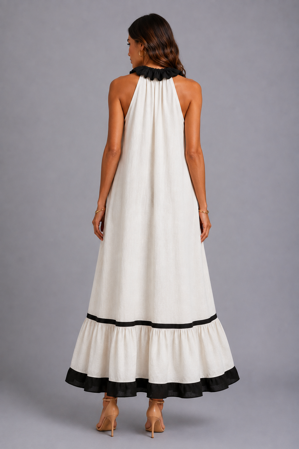 Miranda | Vestido Maxi Sin Mangas con Cuello con Volante y Contraste 7 colores