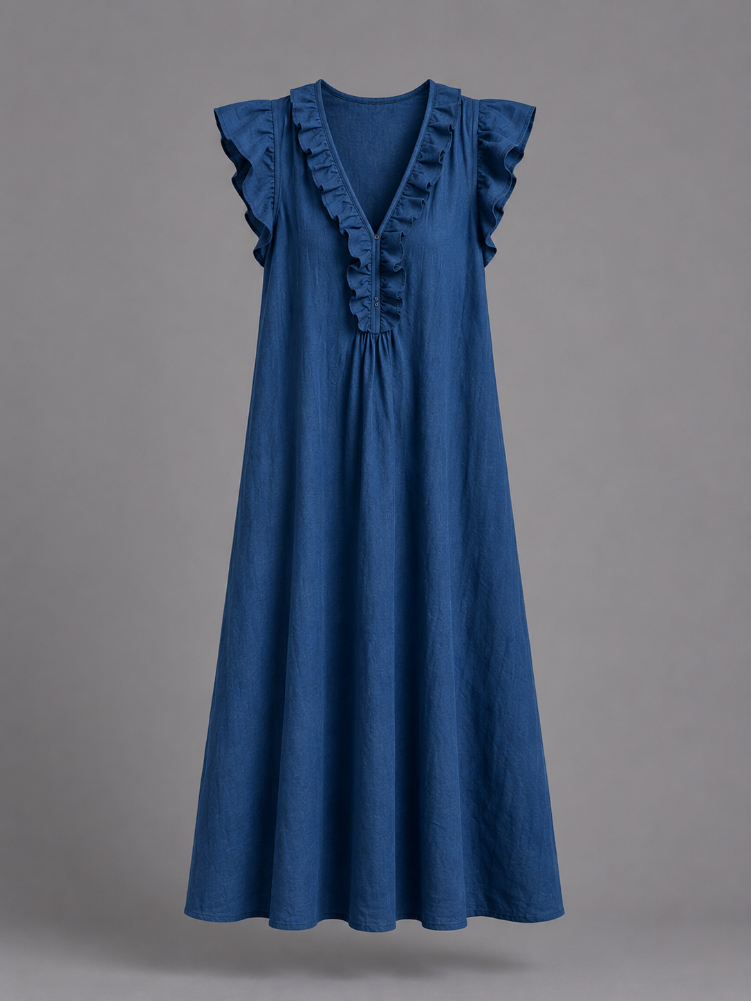 Monica | Vestido Maxi de Mezcla de Lino con Volantes y Escote en V