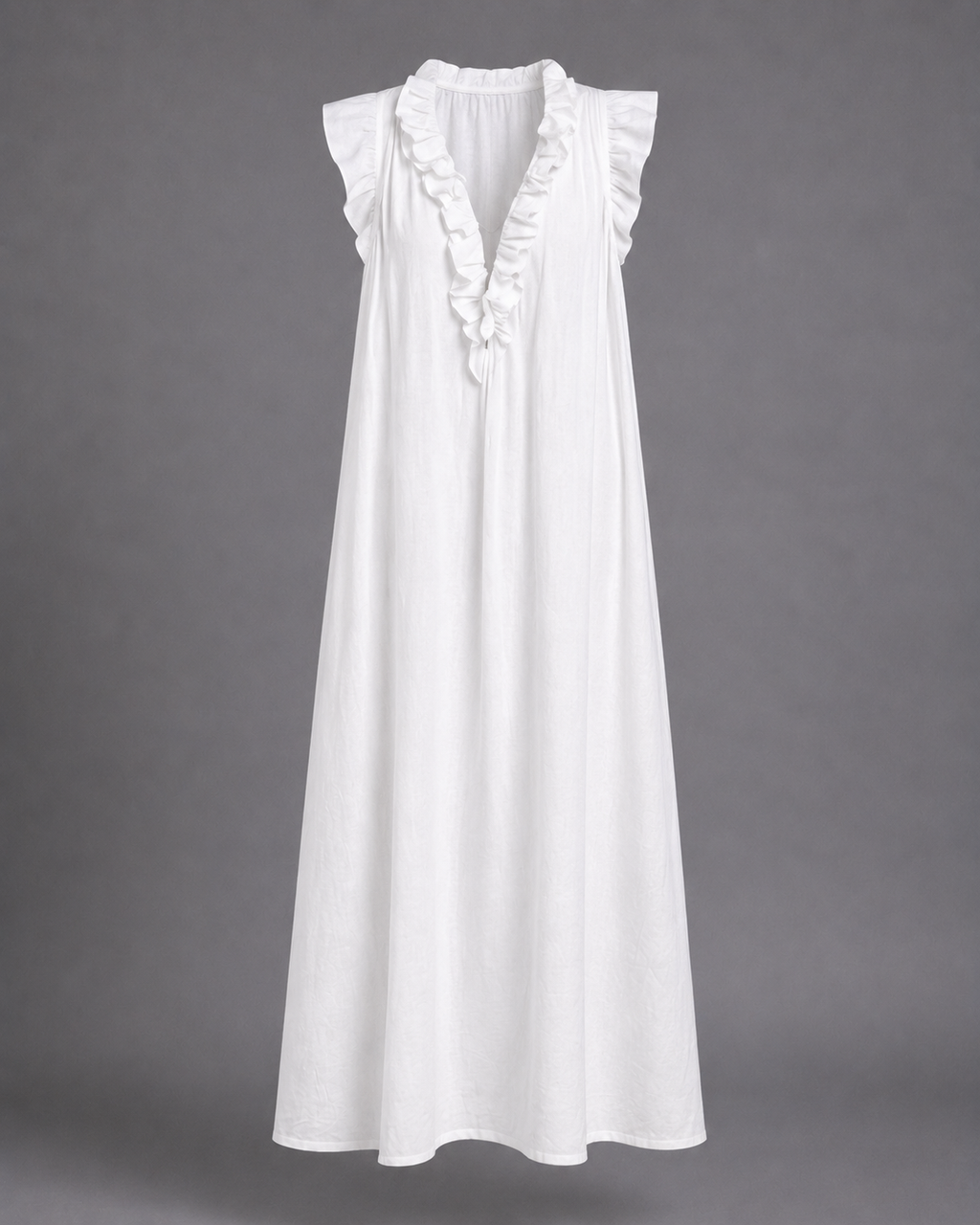Monica | Vestido Maxi de Mezcla de Lino con Volantes y Escote en V