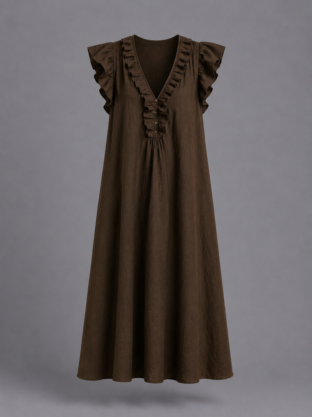 Monica | Vestido Maxi de Mezcla de Lino con Volantes y Escote en V