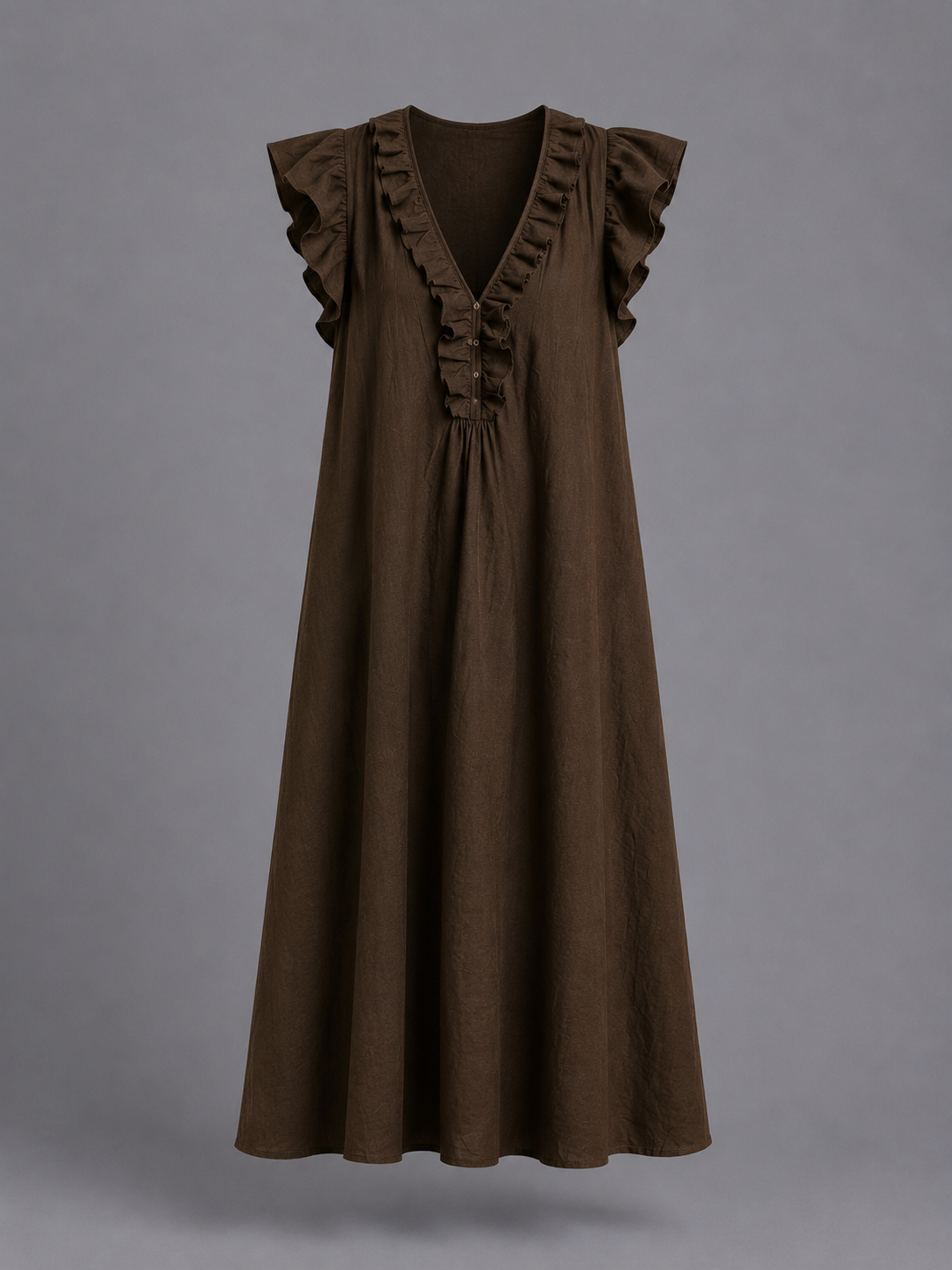 Monica | Vestido Maxi de Mezcla de Lino con Volantes y Escote en V
