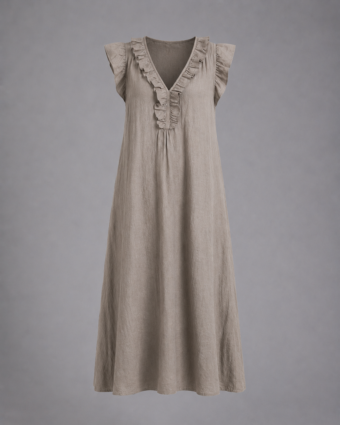 Monica | Vestido Maxi de Mezcla de Lino con Volantes y Escote en V