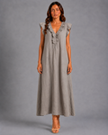 Monica | Vestido Maxi de Mezcla de Lino con Volantes y Escote en V