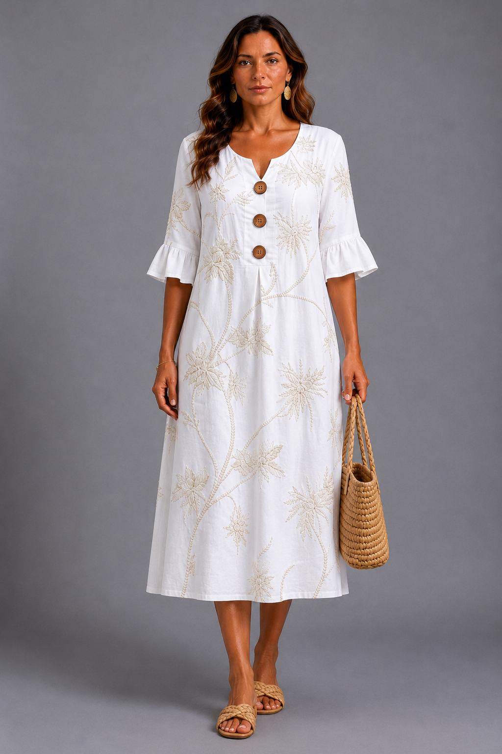 Fiorenza | Vestido Midi con Bordado Floral