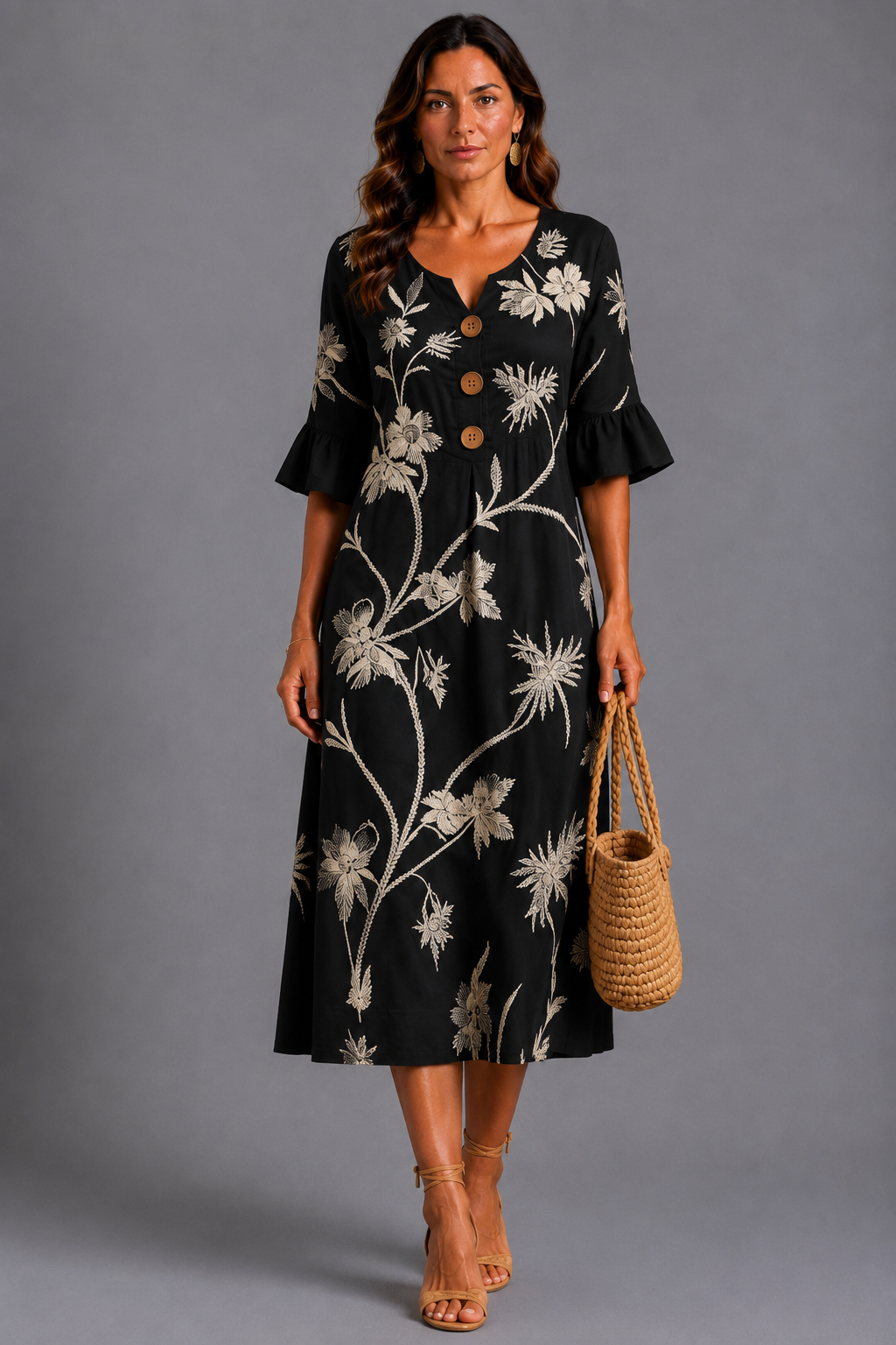 Fiorenza | Vestido Midi con Bordado Floral