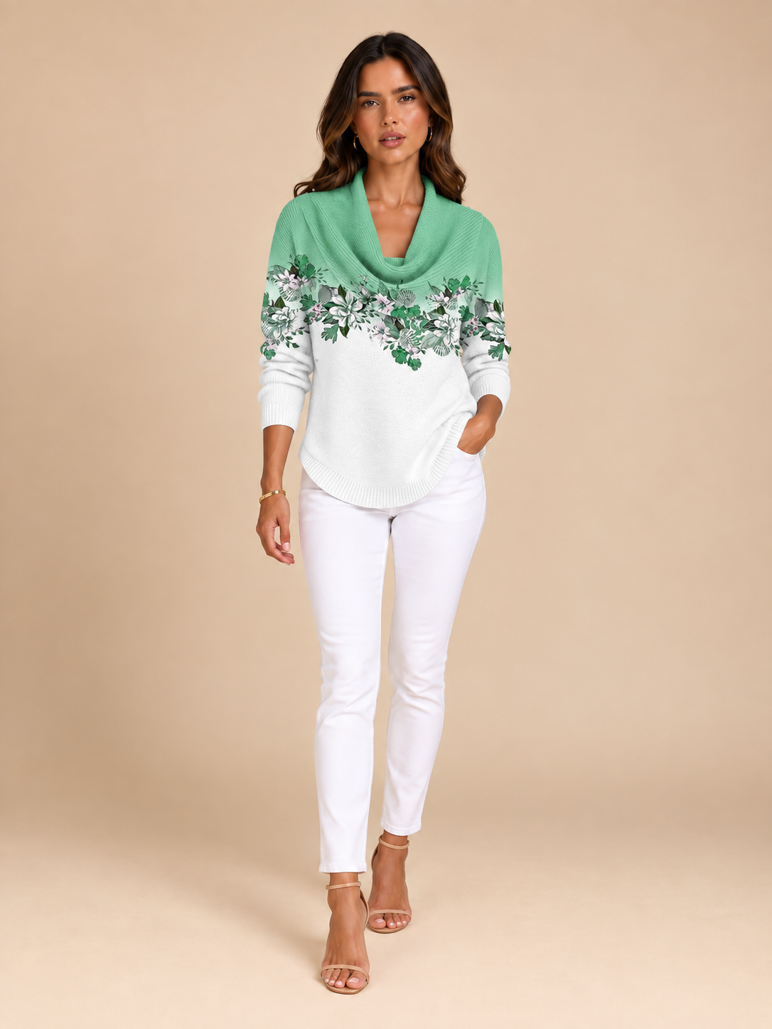 Alba | Jersey Floral con Cuello Alto