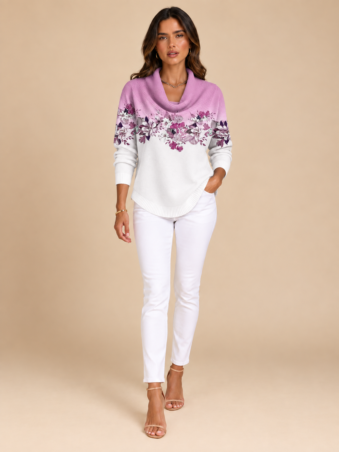 Alba | Jersey Floral con Cuello Alto